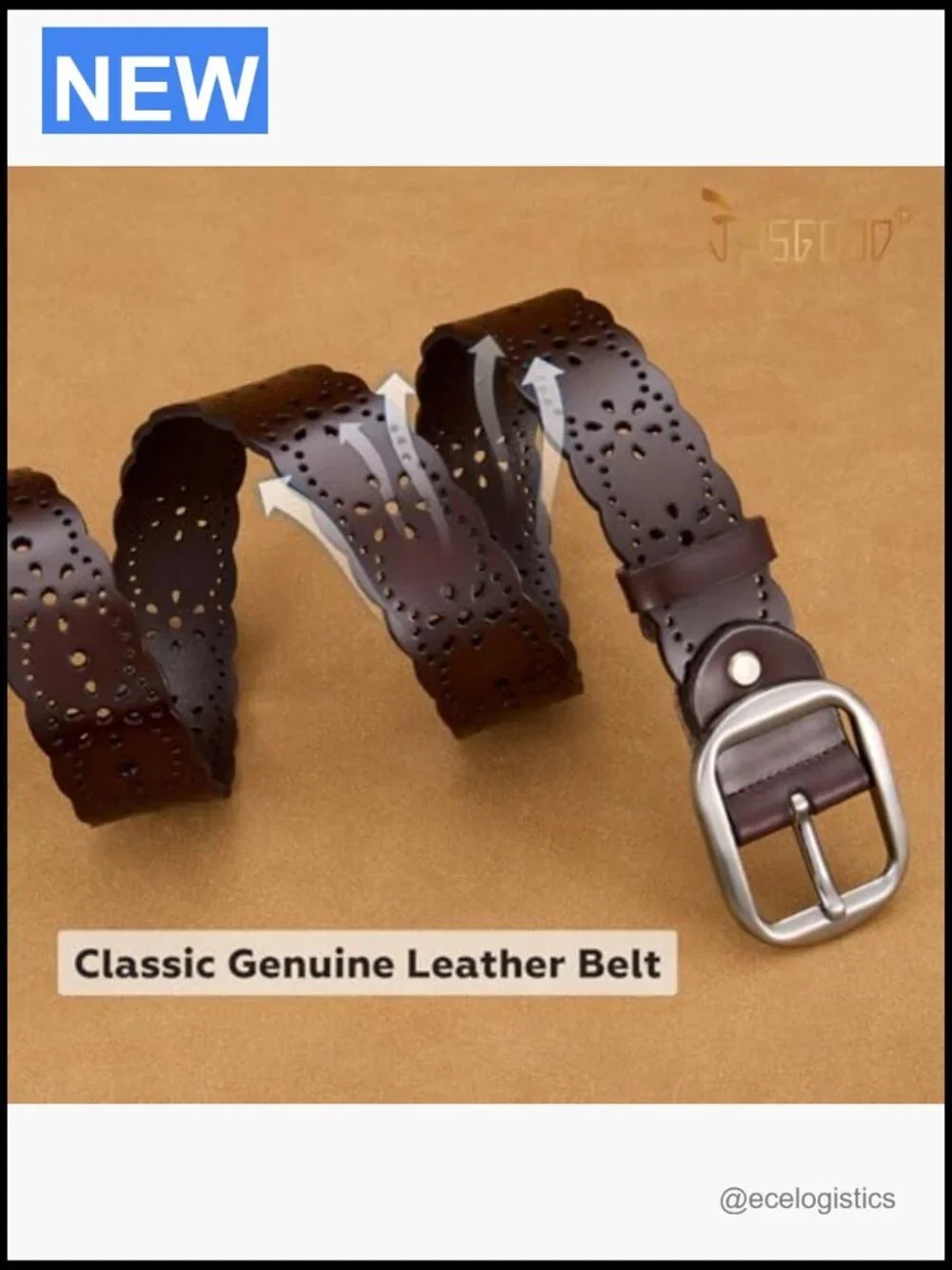 Genuine Leather Hollow Flower Wide Belt for Jeans Pants